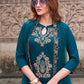 Pure Viscose Rayon Slub Embroidered Kurta Set with Organza Dupatta