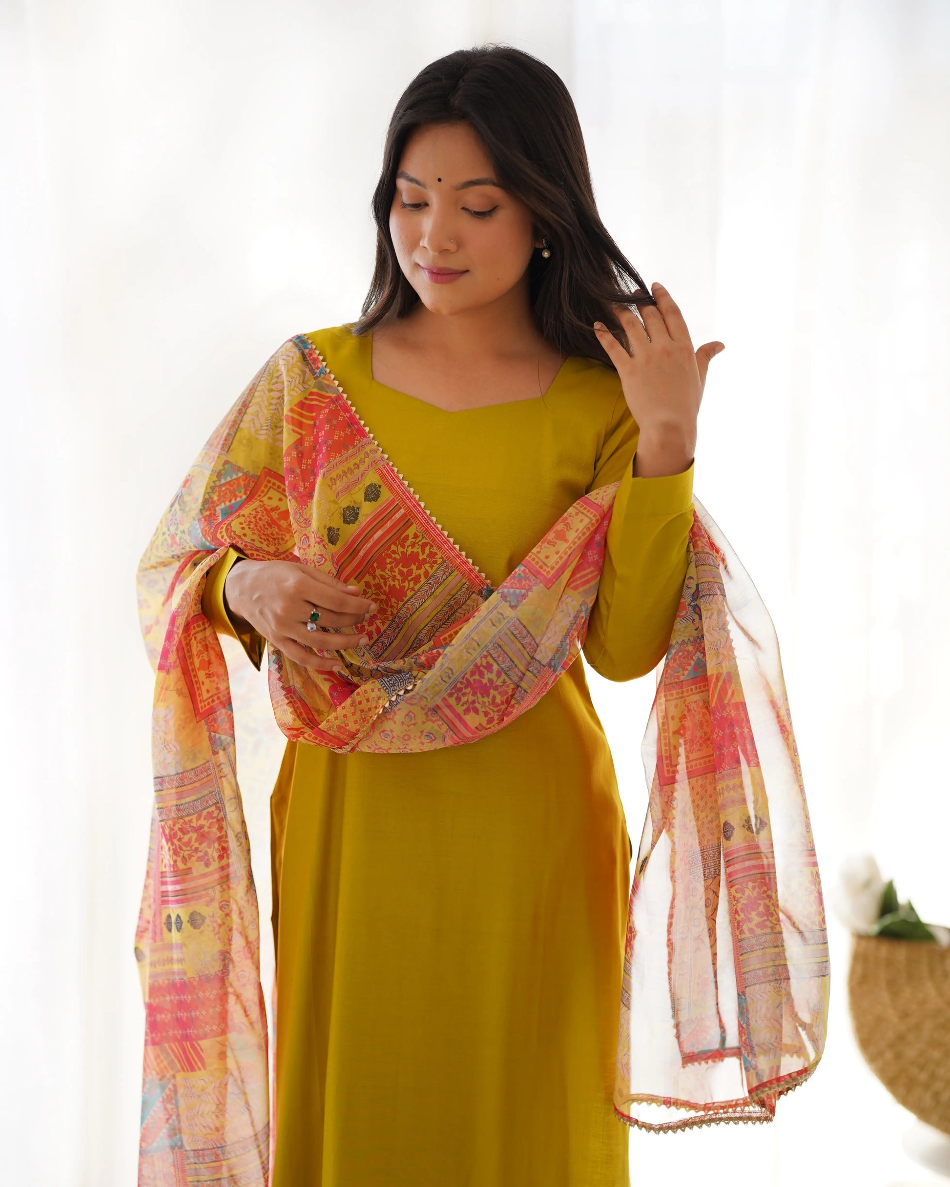 Pure Viscose Straight Kurta Set with Organza Printed Dupatta