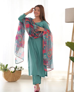 Pure Viscose Straight Kurta Set with Organza Printed Dupatta