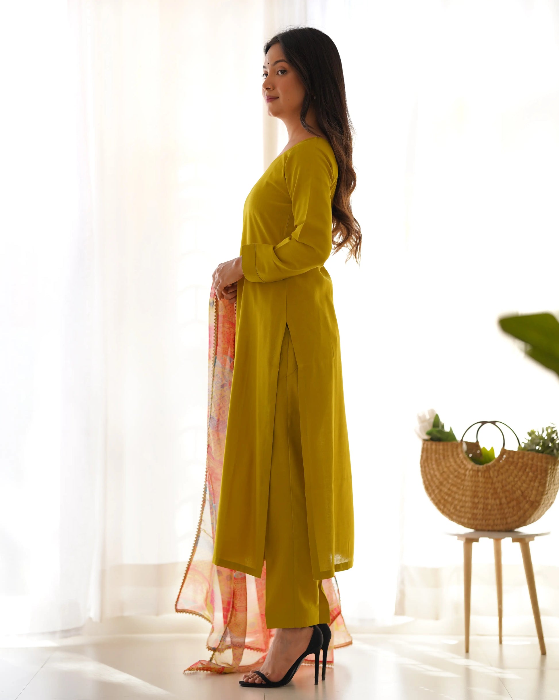 Pure Viscose Straight Kurta Set with Organza Printed Dupatta