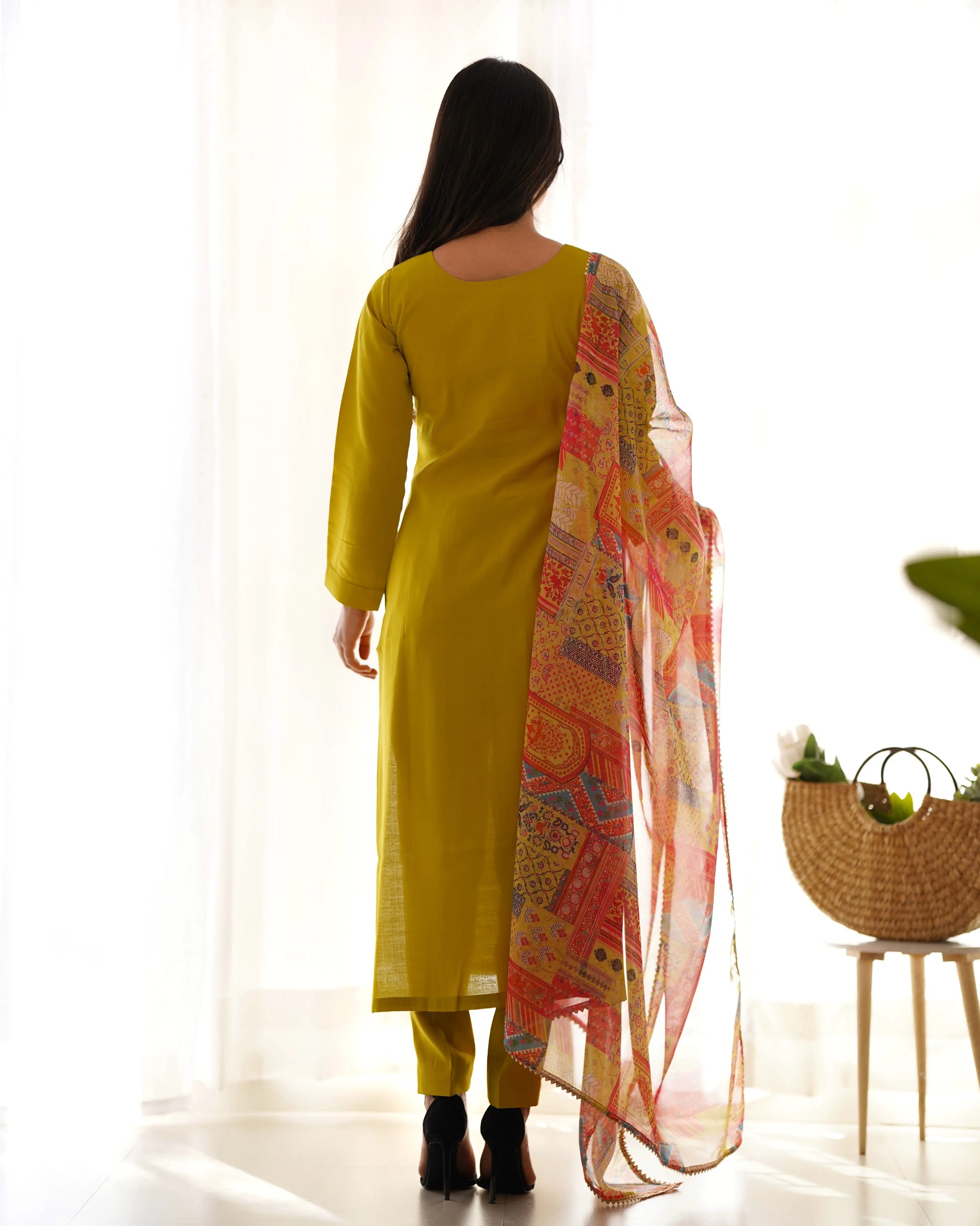 Pure Viscose Straight Kurta Set with Organza Printed Dupatta