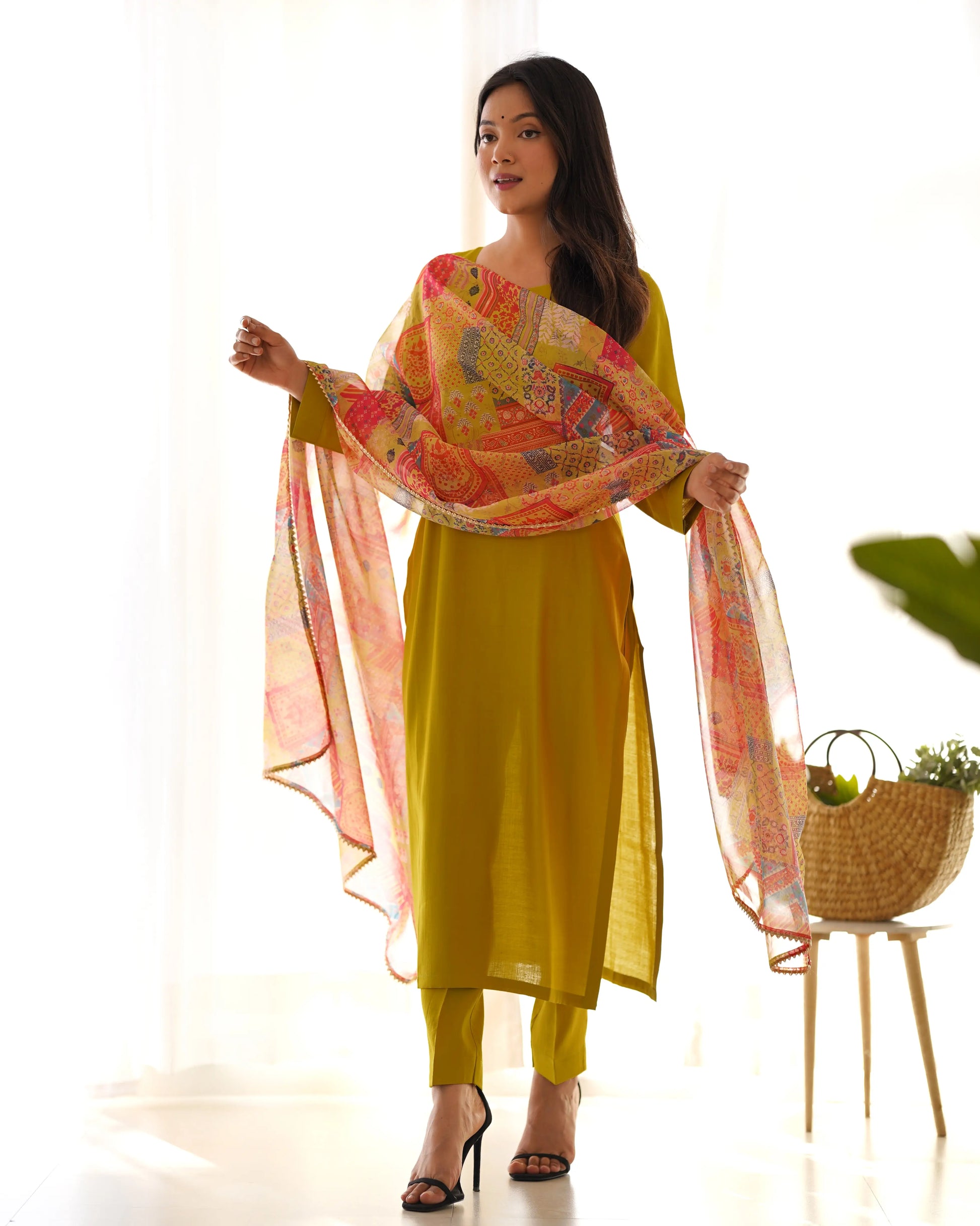 Pure Viscose Straight Kurta Set with Organza Printed Dupatta