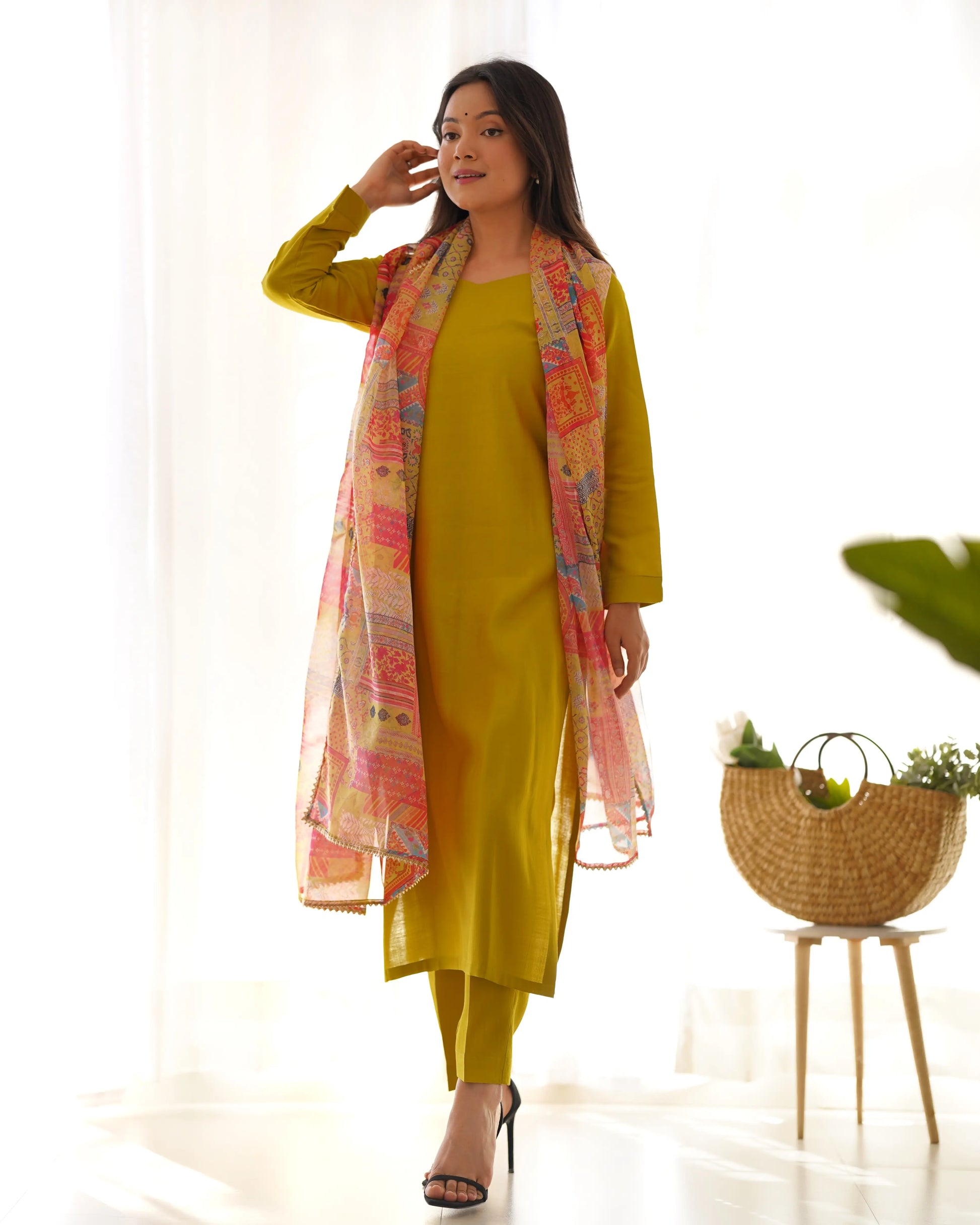 Pure Viscose Straight Kurta Set with Organza Printed Dupatta