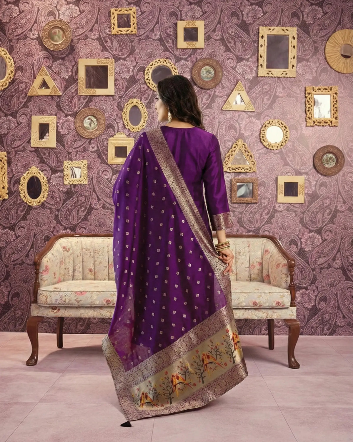 Purple Banarasi Jacquard Kurta
