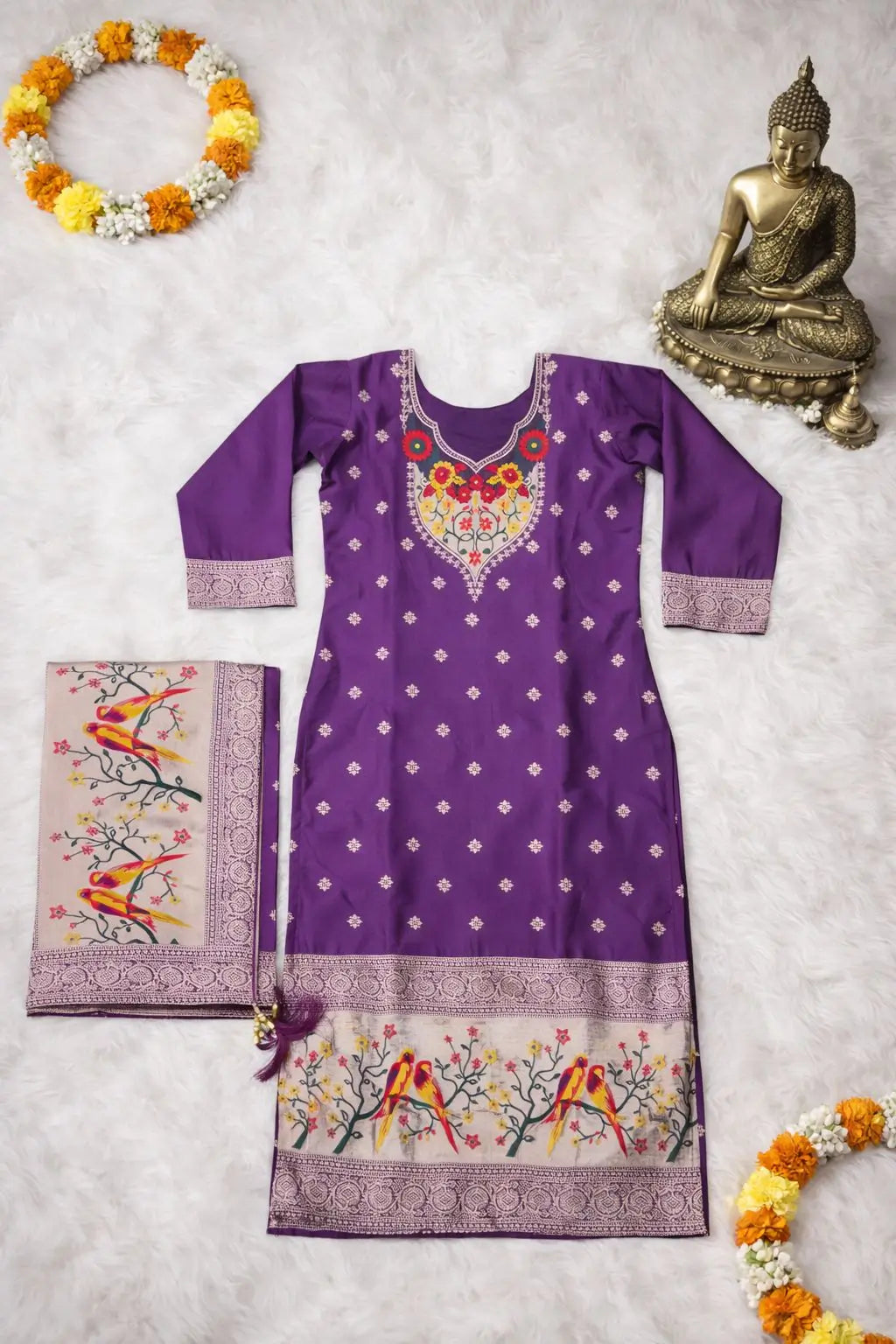 Purple Banarasi Jacquard Kurta
