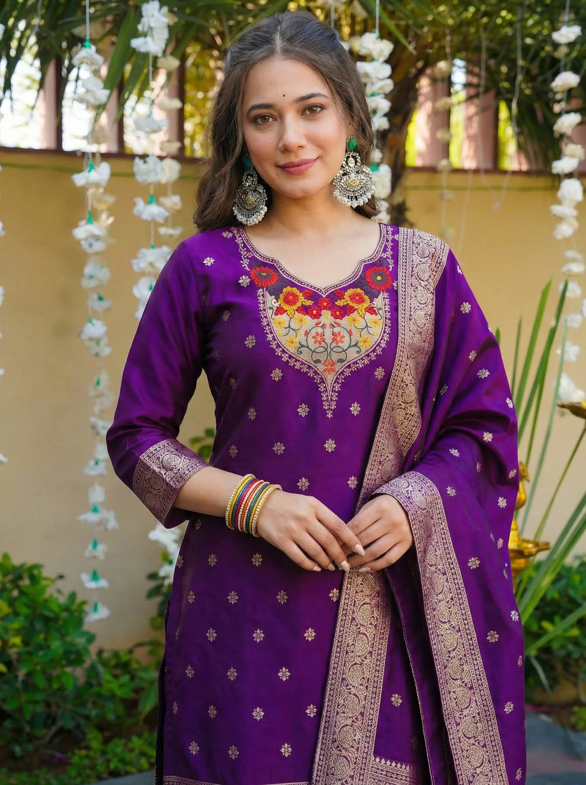 Purple Banarasi Jacquard Kurta