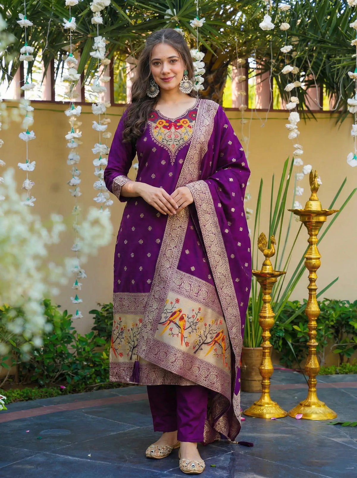 Purple Banarasi Jacquard Kurta