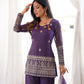 Purple Crinkle Silk Kurta Bell Bottom Set
