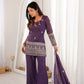 Purple Crinkle Silk Kurta Bell Bottom Set