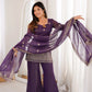 Purple Crinkle Silk Kurta Bell Bottom Set