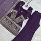 Purple Crinkle Silk Kurta Bell Bottom Set
