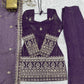Purple Crinkle Silk Kurta Bell Bottom Set