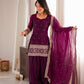 Purple Crinkle Silk Kurta Bell Bottom Set