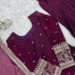 Purple Crinkle Silk Kurta Bell Bottom Set