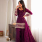 Purple Crinkle Silk Kurta Bell Bottom Set