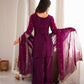 Purple Crinkle Silk Kurta Bell Bottom Set