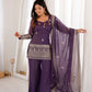 Purple Crinkle Silk Kurta Bell Bottom Set