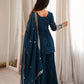 Purple Crinkle Silk Kurta Bell Bottom Set