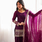 Purple Crinkle Silk Kurta Bell Bottom Set