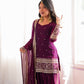 Purple Crinkle Silk Kurta Bell Bottom Set