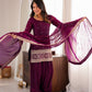 Purple Crinkle Silk Kurta Bell Bottom Set