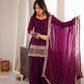 Purple Crinkle Silk Kurta Bell Bottom Set