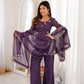 Purple Crinkle Silk Kurta Bell Bottom Set
