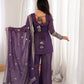 Purple Crinkle Silk Kurta Bell Bottom Set