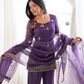Purple Crinkle Silk Kurta Bell Bottom Set