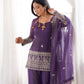 Purple Crinkle Silk Kurta Bell Bottom Set