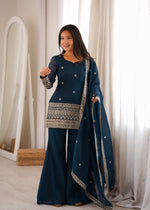 Purple Crinkle Silk Kurta Bell Bottom Set