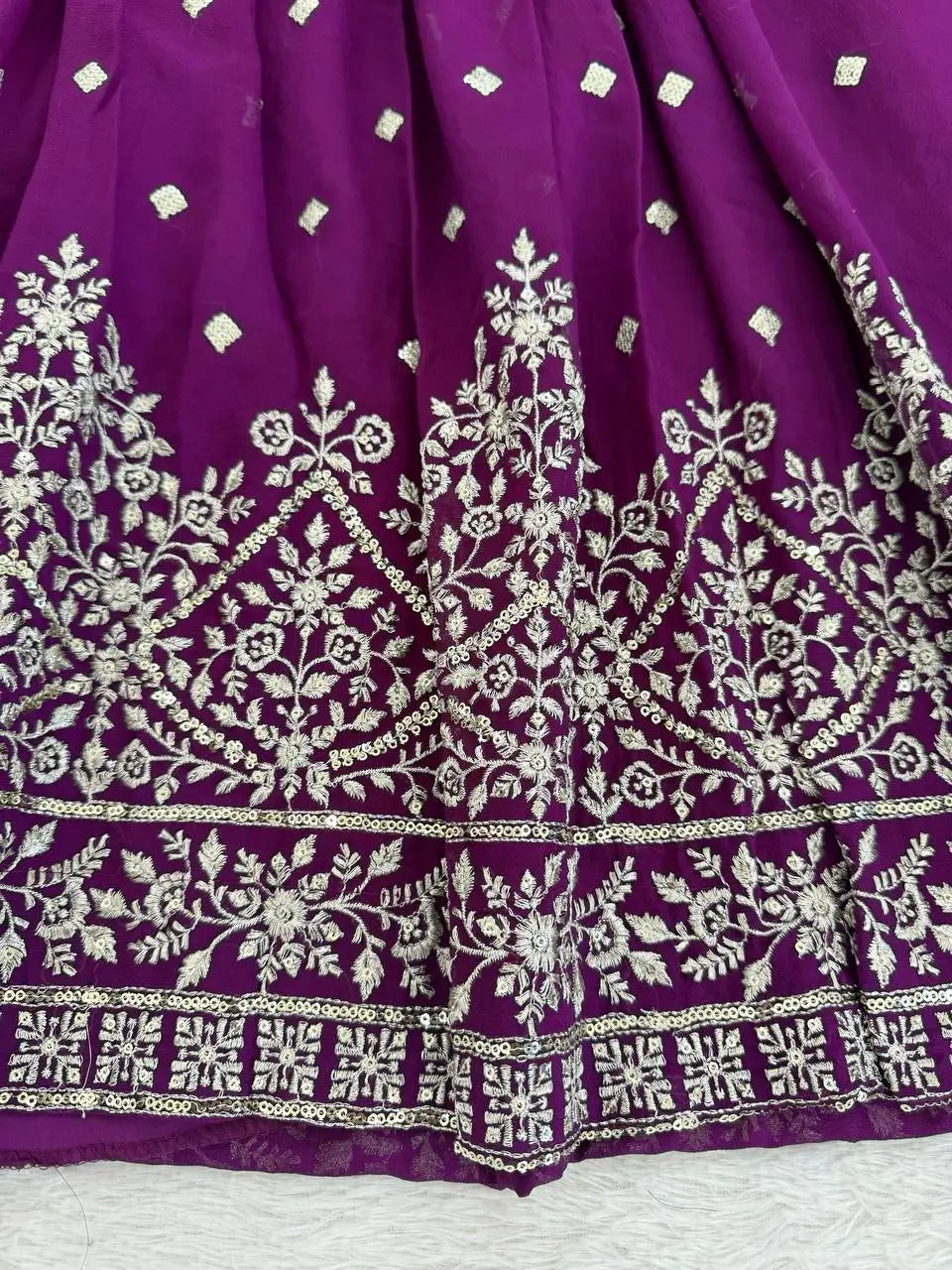 Purple Faux Georgette Anarkali Set with Sequin Thread Embroidery and Dupatta