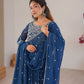 Purple Faux Georgette Anarkali Set with Sequin Thread Embroidery and Dupatta