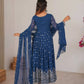 Purple Faux Georgette Anarkali Set with Sequin Thread Embroidery and Dupatta