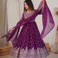 Purple Faux Georgette Anarkali Set with Sequin Thread Embroidery and Dupatta