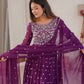 Purple Faux Georgette Anarkali Set with Sequin Thread Embroidery and Dupatta