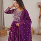 Purple Faux Georgette Anarkali Set with Sequin Thread Embroidery and Dupatta
