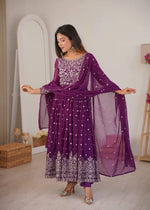 Purple Faux Georgette Anarkali Set with Sequin Thread Embroidery and Dupatta