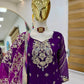 Purple Fox Georgette Palazzo Suit with Organza Dupatta | Sequin Embroidery Work