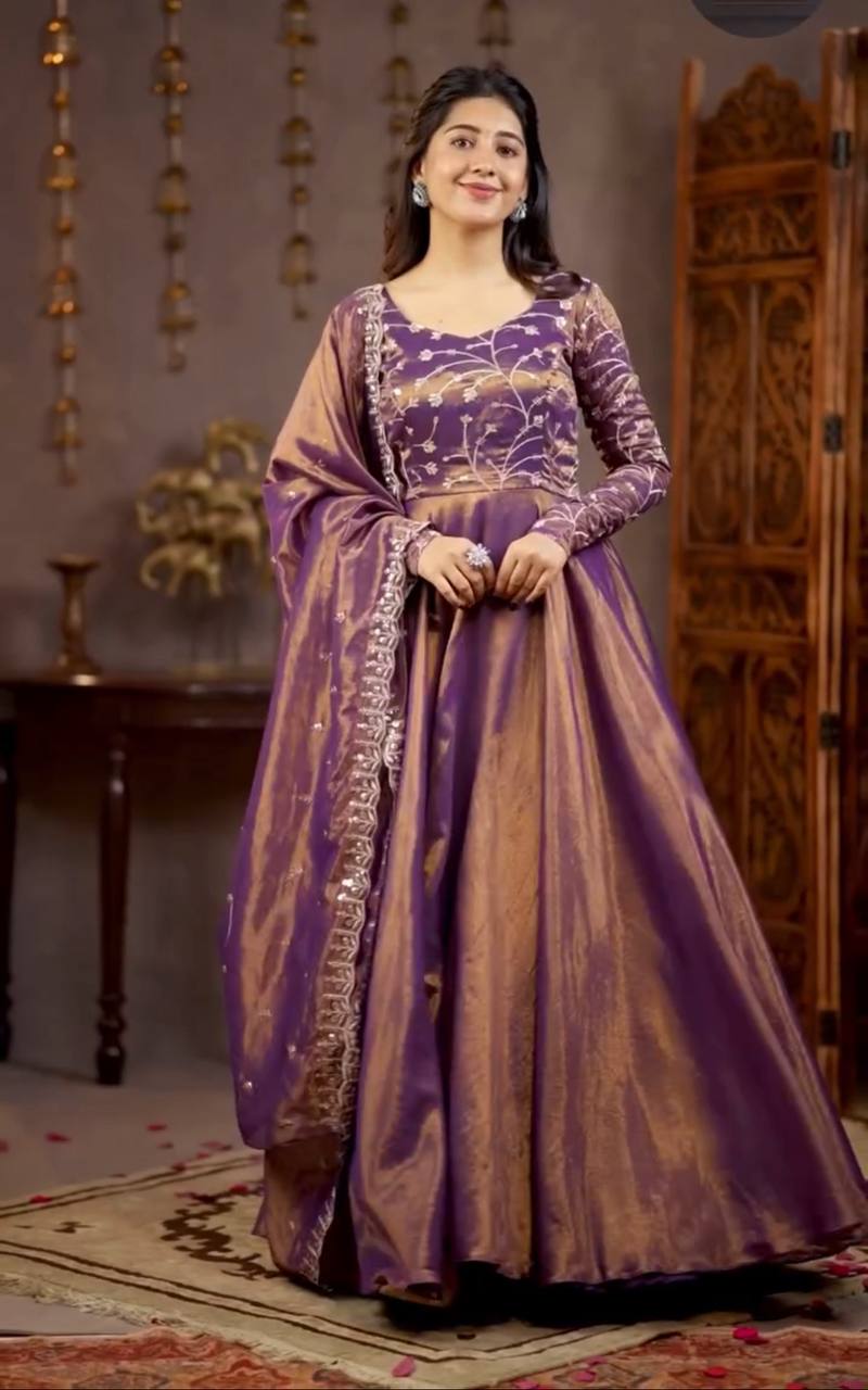 Purple Heavy Cosmos Silk Embroidered Sequin Anarkali Suit Set with Dupatta | Wedding Party Wear