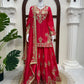 Purple-Pink Chinon Silk Kurta Palazzo Set with Dupatta
