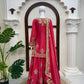 Purple-Pink Chinon Silk Kurta Palazzo Set with Dupatta