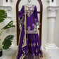 Purple-Pink Chinon Silk Kurta Palazzo Set with Dupatta
