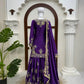 Purple-Pink Chinon Silk Kurta Palazzo Set with Dupatta