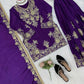 Purple-Pink Chinon Silk Kurta Palazzo Set with Dupatta