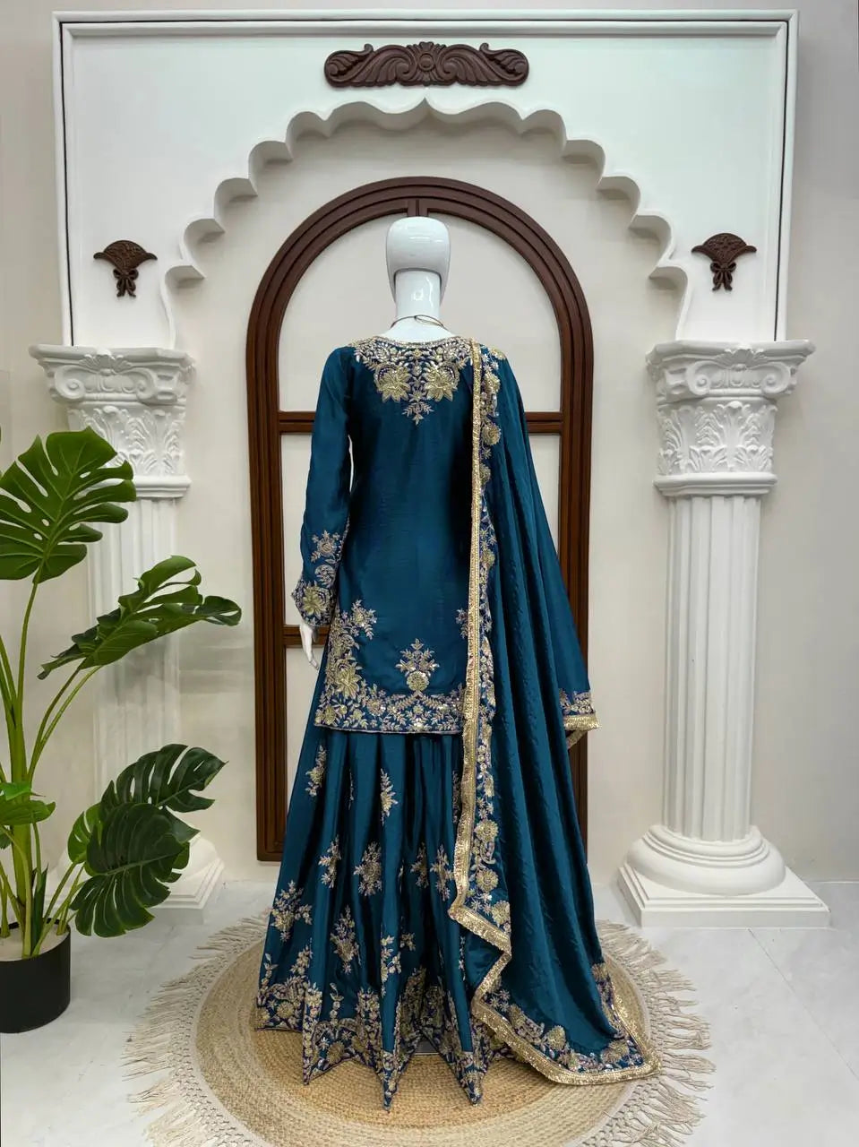 Purple-Pink Chinon Silk Kurta Palazzo Set with Dupatta