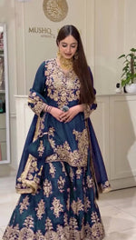 Purple-Pink Chinon Silk Kurta Palazzo Set with Dupatta