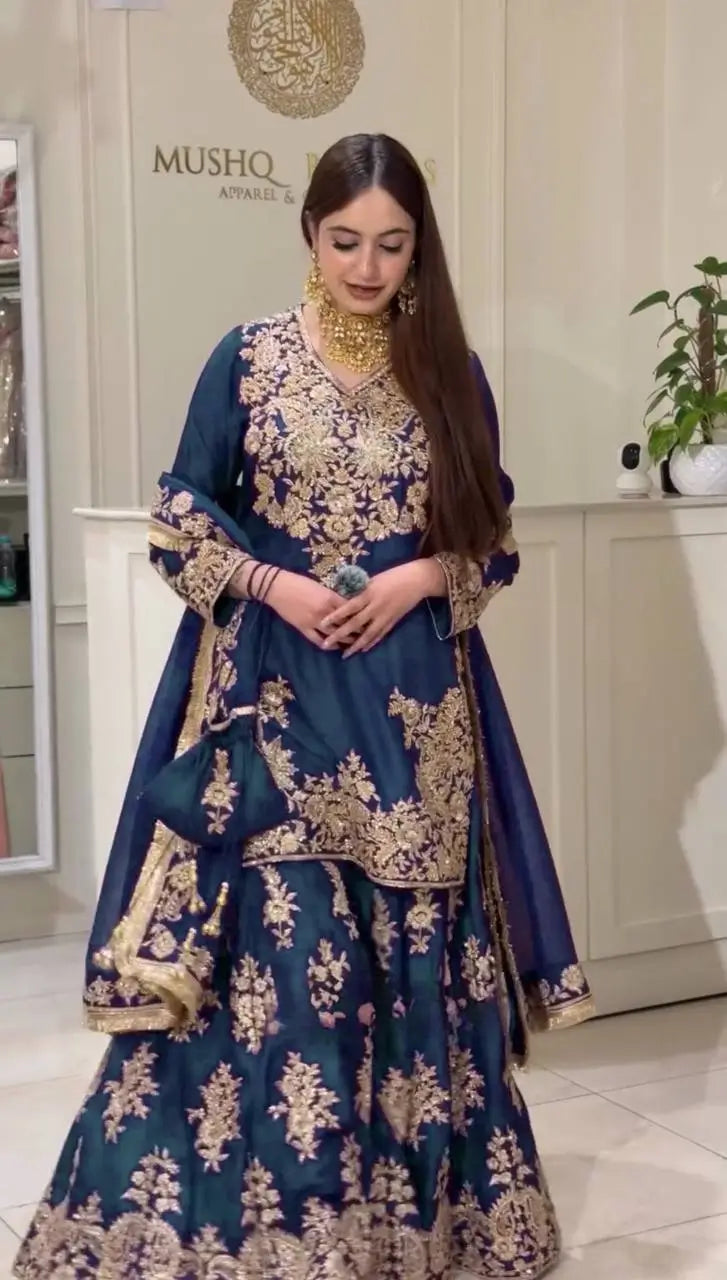Purple-Pink Chinon Silk Kurta Palazzo Set with Dupatta