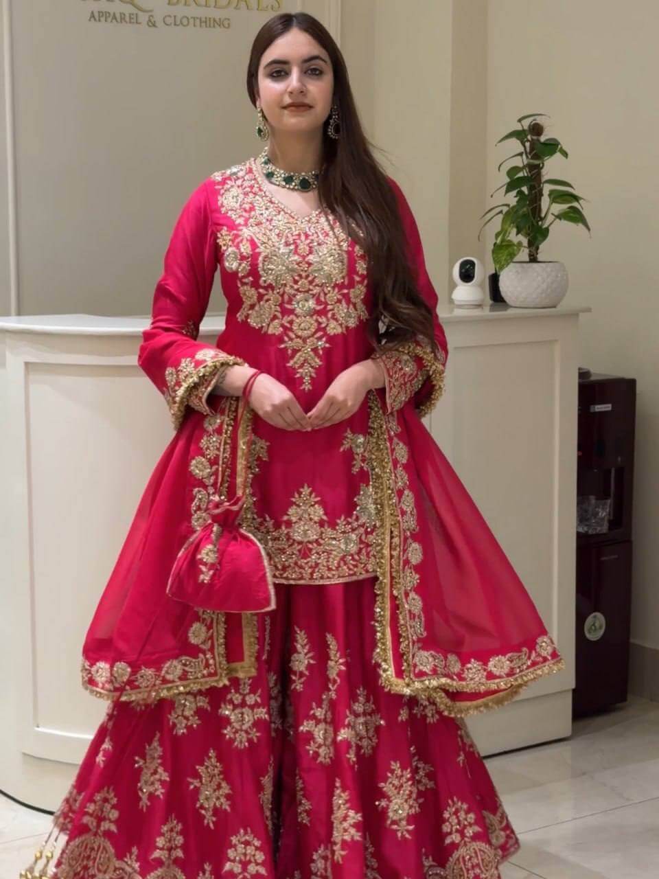 Purple-Pink Chinon Silk Kurta Palazzo Set with Dupatta