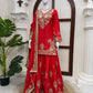 Purple-Pink Chinon Silk Kurta Palazzo Set with Dupatta